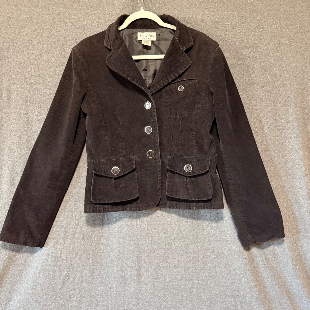 Picnic By CPW Womens Corduroy Jacket 3-Button Black Size‎ L